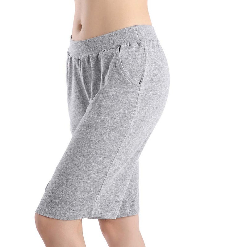 QingWan Summer Athletic Shorts Women Knee Length Spandex Short Pants with Pockets Yoga Grey - Image 1